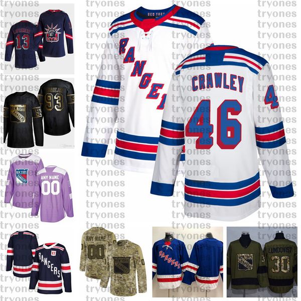 

2021 reverse retro customize 46 brandon crawley new york rangers hockey jersey golden edition camo veterans day fights cancer jersey, Black;red