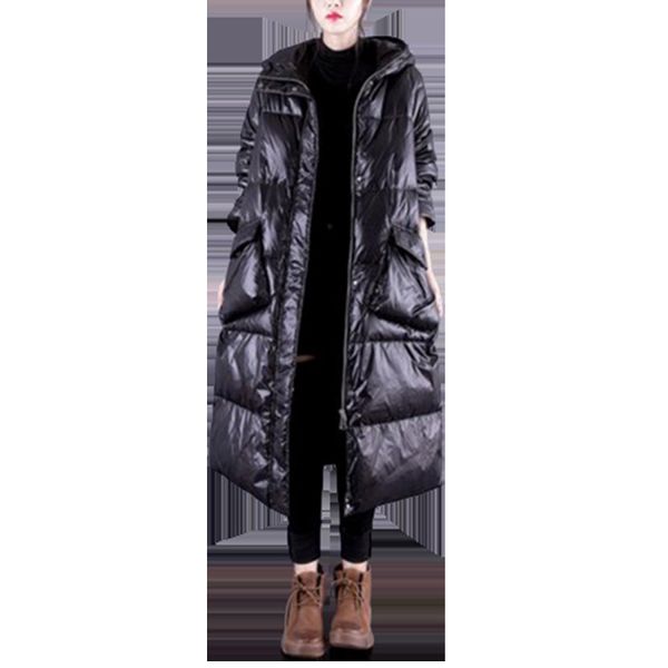 

black glossy jacket coat winter warm down parka jacket woman white duck down coats winter loose overcoat womens hooded coat