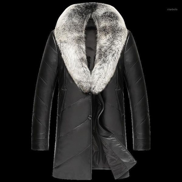

genuine leather jacket men winter jacket fur collar real sheepskin coat for men warm down jackets plus size chaqueta my17921, Black