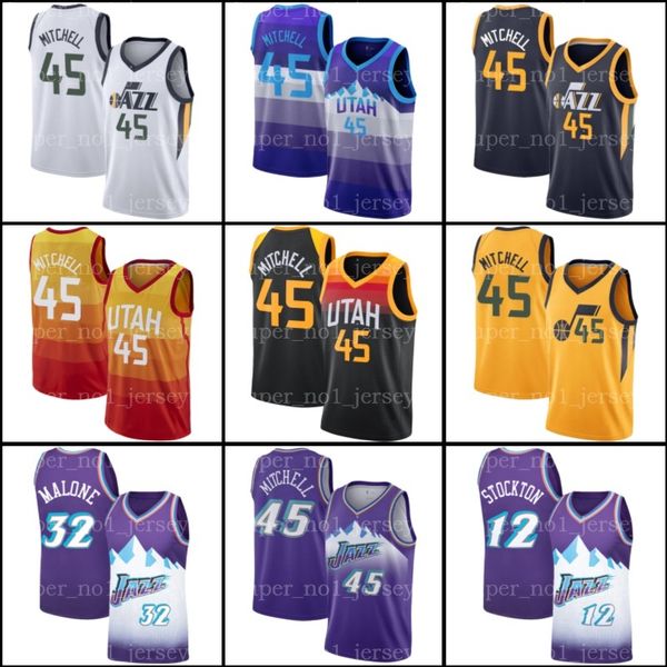 

donovan 45 mitchell jerseys utah jazz jersey john 12 stockton jersey karl 32 malone jerseys basketball throwback jersey asd984, Black;red