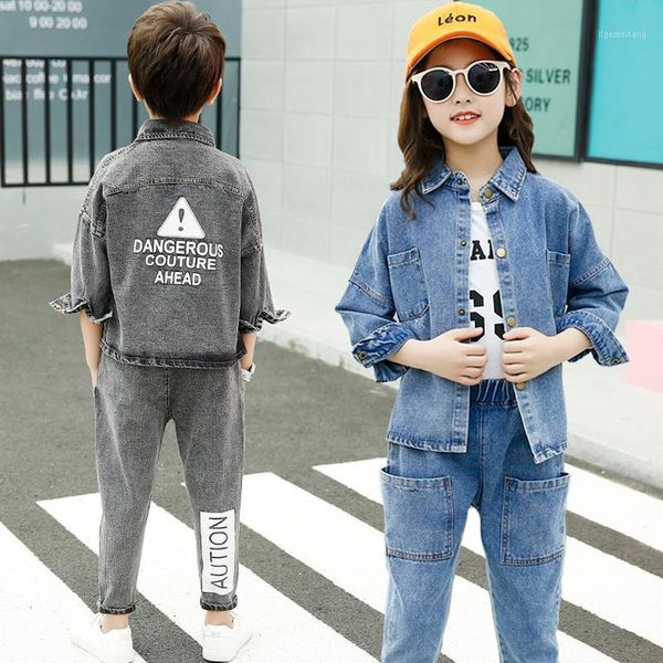 

korean children clothes spring autumn girls coat outfit kids washed boys denim jacket grey/ blue1, Blue;gray