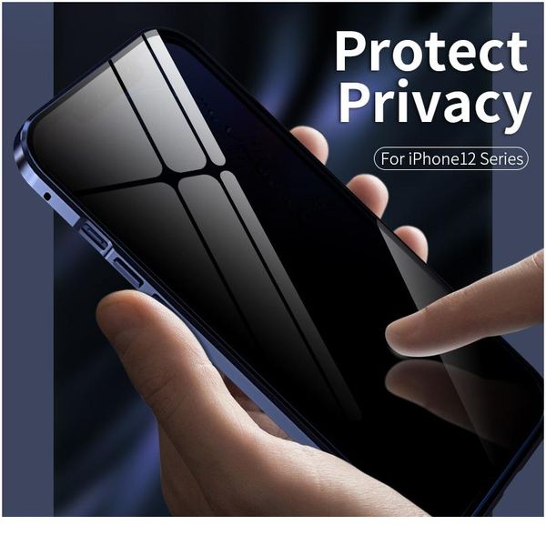 

2020 new anti peep magnetic phone case for iphone 11 12 pro max double sided glass metal adsorption privacy case fo wmtlvd