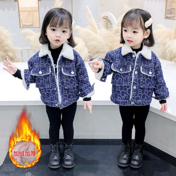 

children's clothing 2020 winter denim plush thickened et girls' warm cloth fashion, Black
