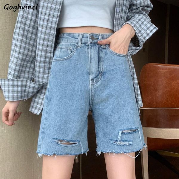 

women's shorts women loose straight knee-length hole ripped high-waist denim short trousers female all-match casual trendy chic ulzzang, White;black
