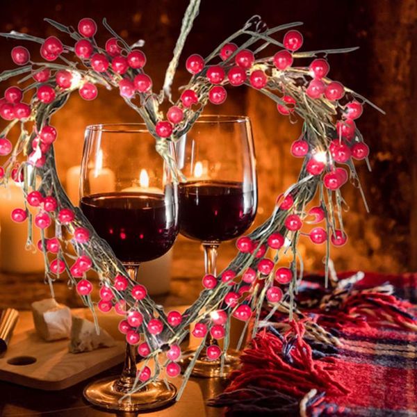 

decorative flowers & wreaths heart-shaped valentine's day garland with 20 led lights jungle party berry decoration wreath red fruit