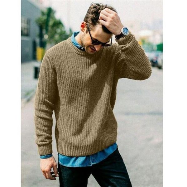 

men's sweaters 2021 pullover mens relaxed leisure color contrast and thickened round neck sweater male fashion thick wool knitwear, White;black