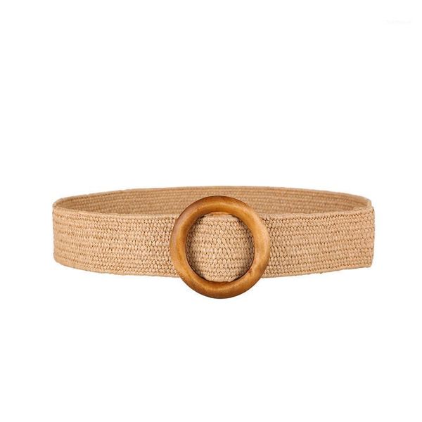 

handmade weave vintage waist belts women braided belt wooden buckle ladies women elastic straw belt wood female accessories1, Black;brown