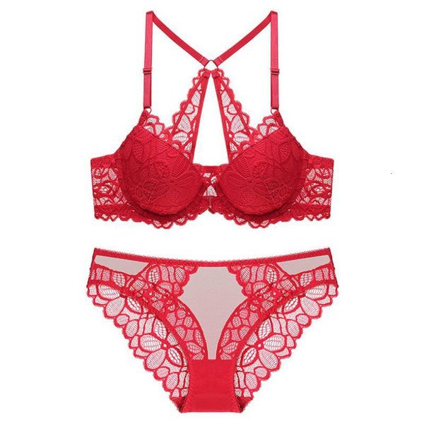 

new french front button lace back bra set, Red;black