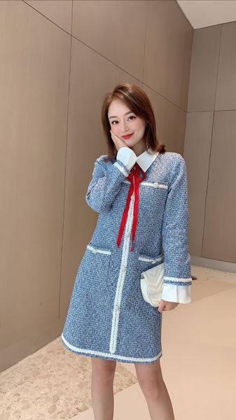 

milan runway dress 2021 long sleeve lapel neck print fashion designer dress brand same style dress 1218-20, Black