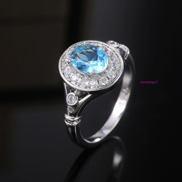 

high-end fashion-encrusted blue zircon lady engagement ring valentine's day gifts are on sale, Silver