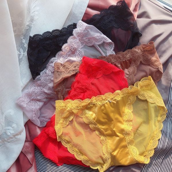 

long term soft light gauze ice milk silk low waist women's underwear large size, Black;pink