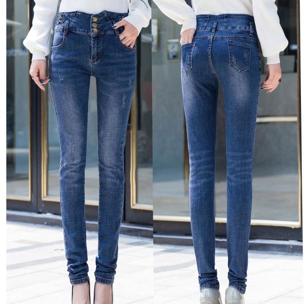 

spring autumn new trousers large size long jeans female long feet pencil pants high waist women pencil pants, Blue