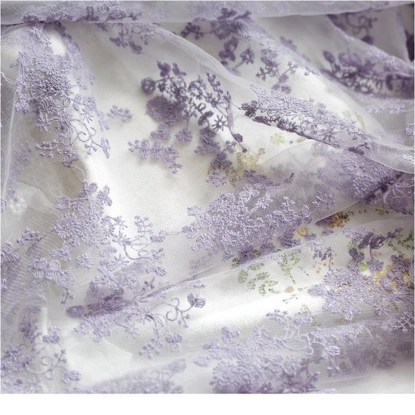 

light purple fabric 145cm total width 1m/lot cotton embroidered lace fabric cloth for dress diy sew sqcwga