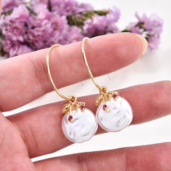 

hoop & huggie pearl cherry leaf cute fashion temperament earrings water drop draping women's party jewelry gift, Golden;silver