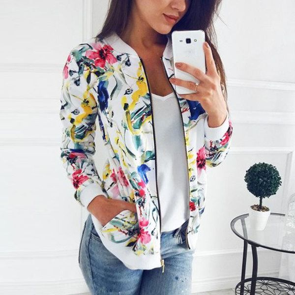 

plus size spring women's jackets retro floral printed coat female long sleeve outwear clothes short bomber jacket 2xl1, Black;brown