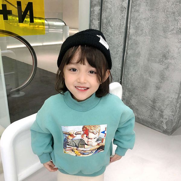

qinqi winter thickened cartoon sweater plush warm children's long sve girls' loose pullover lhzr, Black