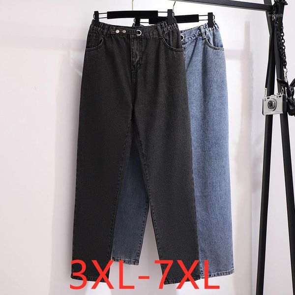 

new 2020 spring summer plus size jeans for women large loose casual blue black straight denim long pants 3xl 4xl 5xl 6xl 7xl1, Black;white