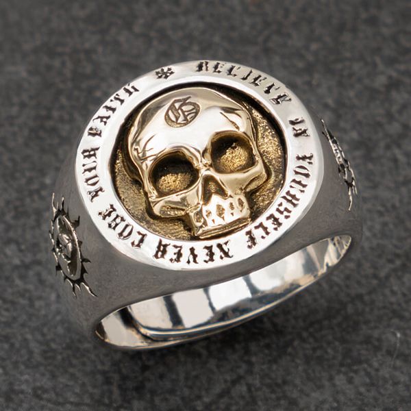 

skull silver rings for man vintage punk sterling silver fashion jewelry hippop street culture mygrillz 201006, Golden;silver