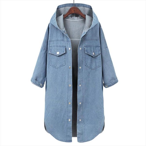 

spring autumn new plus size denim jacket coat women loose hooded base jackets blue womens long sleeve casual jeans jackets f469, Black;brown