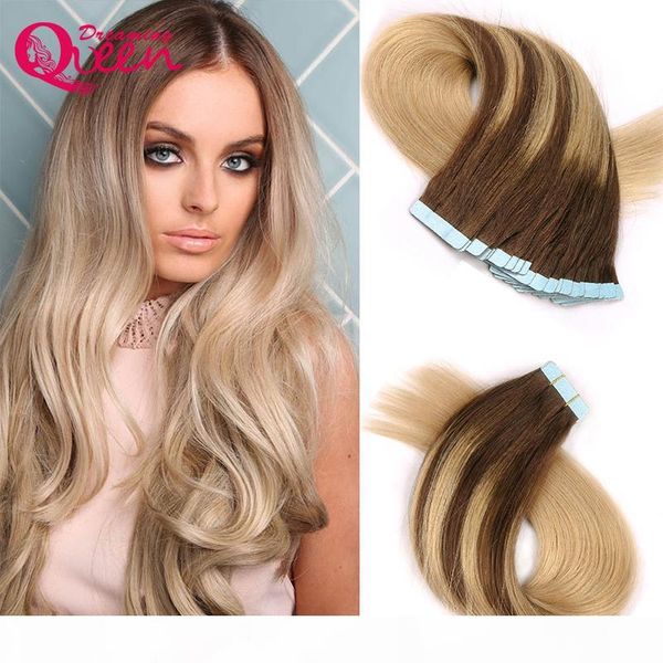 

#4 18 4 18 color tape in human hair extensions brazilian straight hair skin weft virgin human hair weave 50g 20pcs set ing, Black