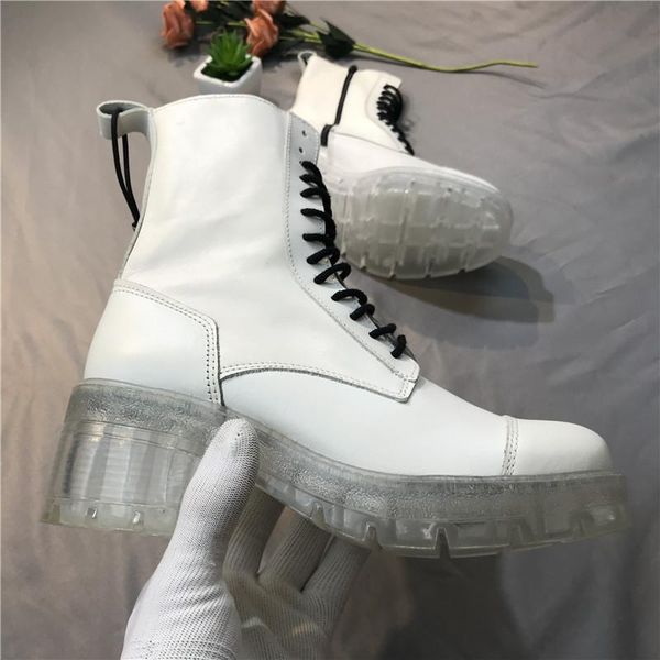 

boots for women leather white lace up boots autumn new 2021 zipper with transparent sole same typle as famous star, Black