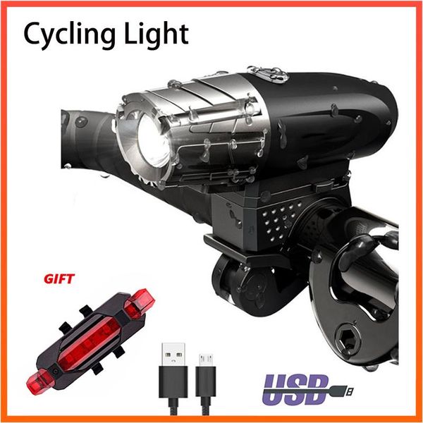 

usb rechargeable bike light 1500ma powerful waterproof mountain bicycle headlight bright front light with tail gift