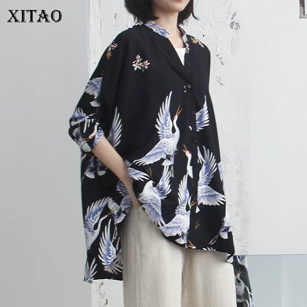 

xitao] korea 2020 new summer casual women animal pattern print loose shirts female stand collar single breasted blouses kzh2701, White