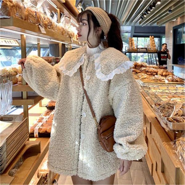 

new fashion doll collar lamb wool coat women's 2020 autumn winter jackets korean loose fur coat cotton coats m686, Black