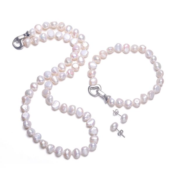 

daimi baroque pearl sets 8-9mm freshwater pearl jewelry sets for women party jewelry heart clasp can diy to long necklace 210202, Silver