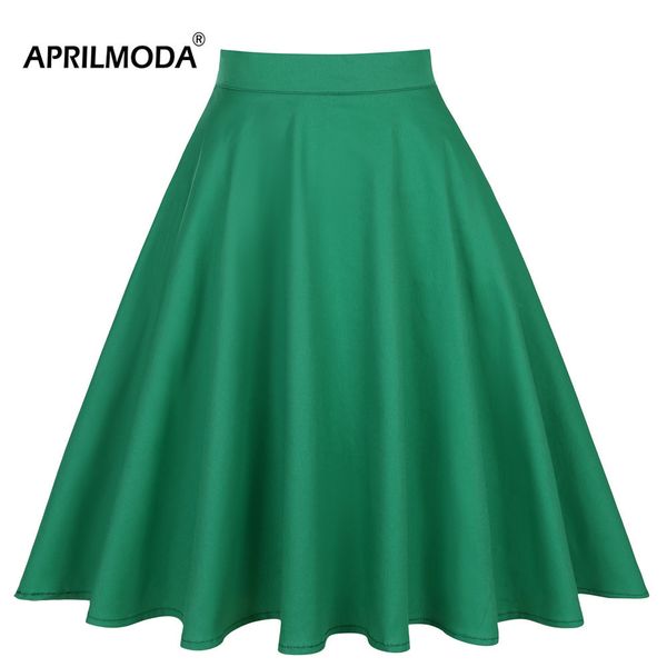 

summer a-line midi short skater skirt womens green knee length 40s 50s 60s vintage high waist school pleated womens skirts y200326, Black