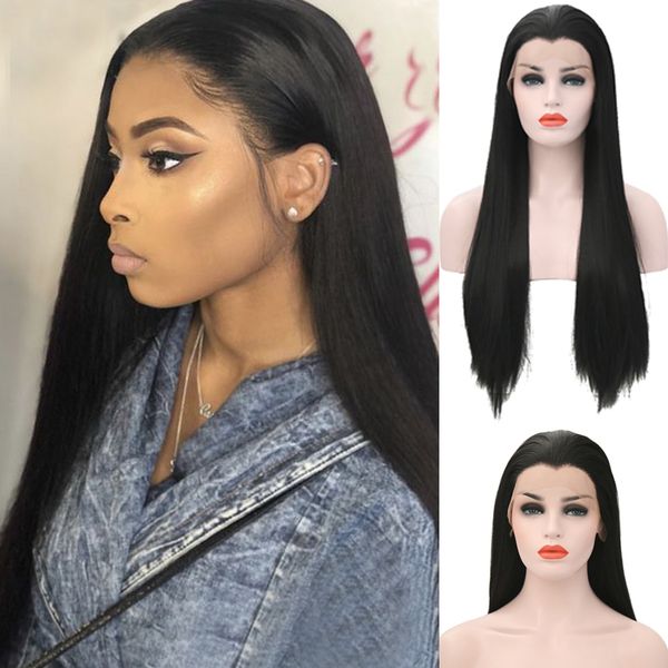 

charisma part lace front wig natural straight hair glueless black wig synthetic wigs high temperature hair women wigs, Black;brown