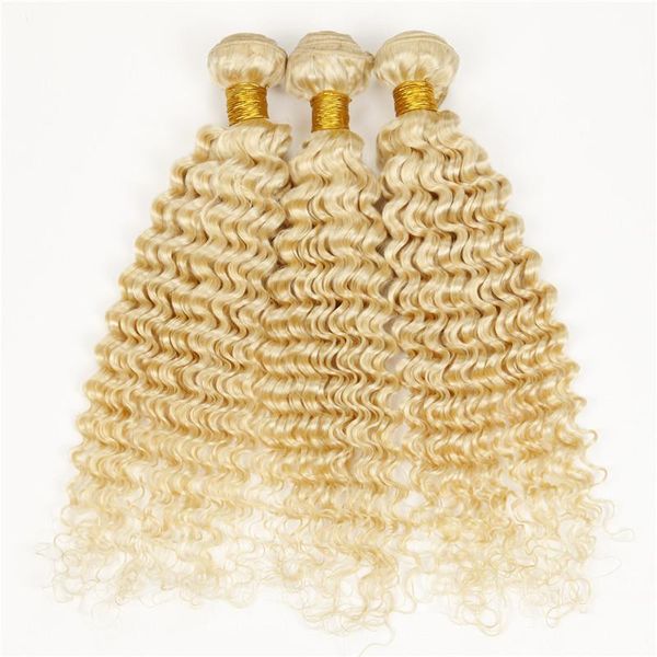 

irina beauty hair deep wave style virgin brazilian 613 hair extensions blonde deep curly 3pcs lot honey lightest blonde hair bundles, Black