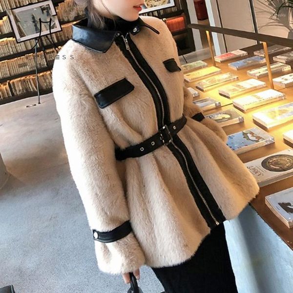 

bella philosophy women winter pu faux leather jackets coats vintage female thick coats casual street belt lady warm outwears1, Black
