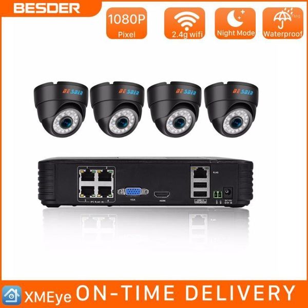 

besder xmeye 720p 1080p cctv system home security surveillance kit ( 4pcs indoors dome ip camera & one 4 channel poe 15v nvr )1