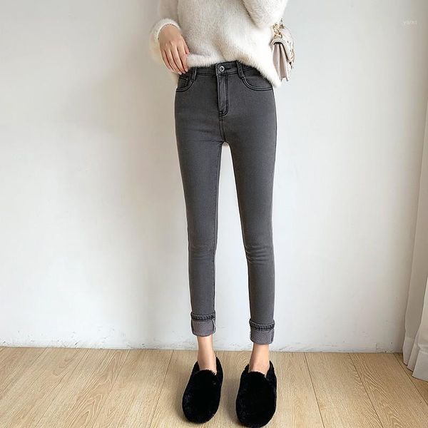 

guuzyuviz velvet pencil pants winter jeans woman high waist plus size women stretch jeans denim trouser jean femme casual1, Blue