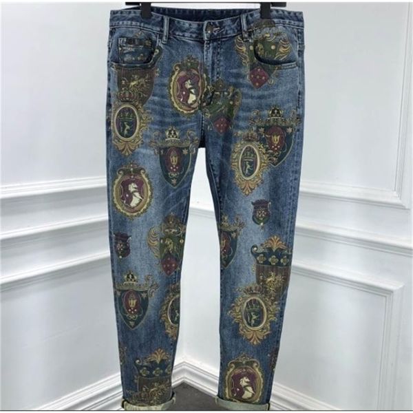 

new arrival 20ss new famous denim brand clothing crown print jeans luxury long casual pant designer for men 201223, Blue