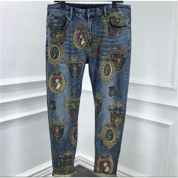 Nova Chegada 20s New Famoso Denim Marca Roupas Crown Crown Jeans Luxo Long Casual Pant Designer para homens 201223