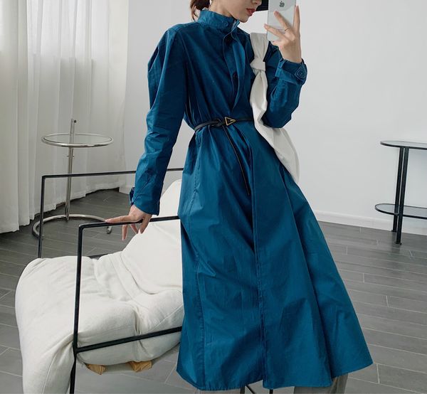 

new 2021 spring loose turn down collar unique female breasted long cotton trench femme coat streetwear 8vh5, Tan;black