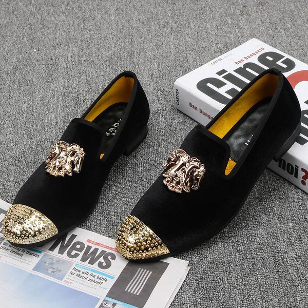 

handmade new gold toe men velvet loafers italy brand party and wedding men dress shoes 201125, Black