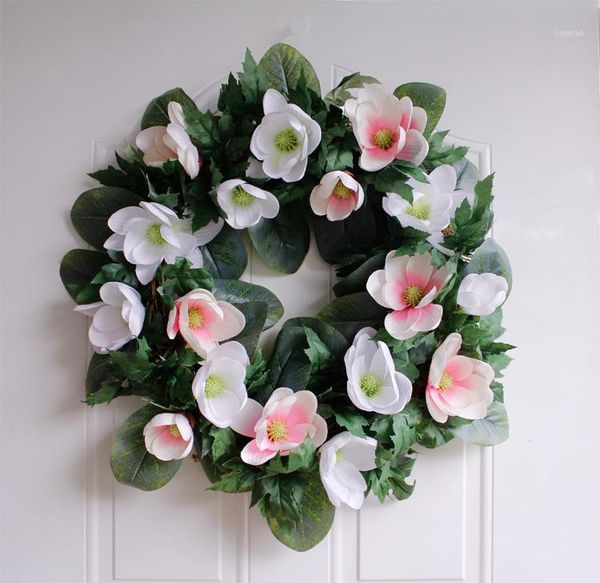 

summer simulation magnolia flower garland welcome front door wreath home decoration housewarming festival celebration gifts1