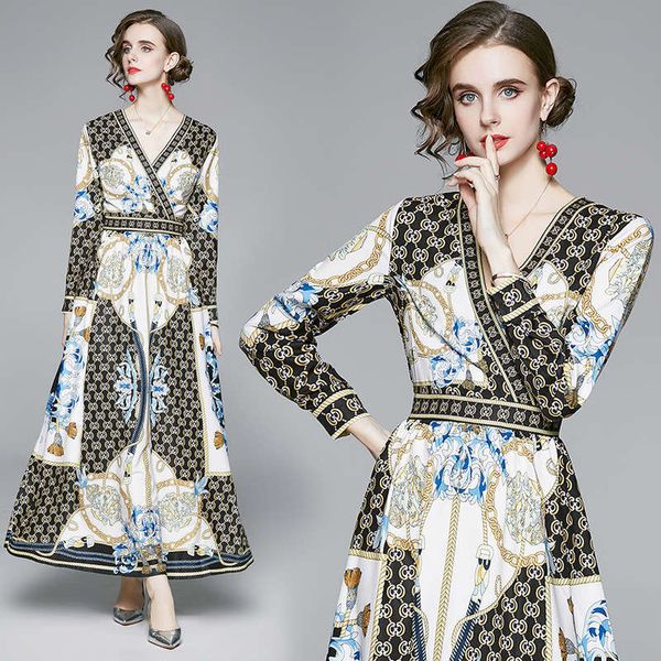 

2020 palace printed v-neck dress, Black;gray