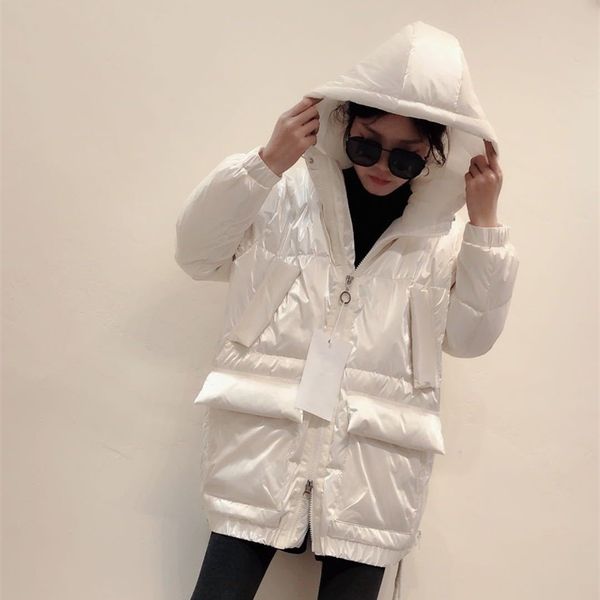 

long down jacket whom little new college students winter wind easing tide shiny down jacket coat 201019, Black