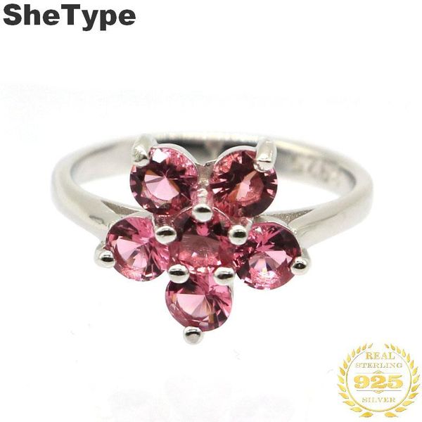 

cluster rings 12x12mm surple cute 2.8g created pink tourmaline gift for girls 925 solid sterling silver, Golden;silver