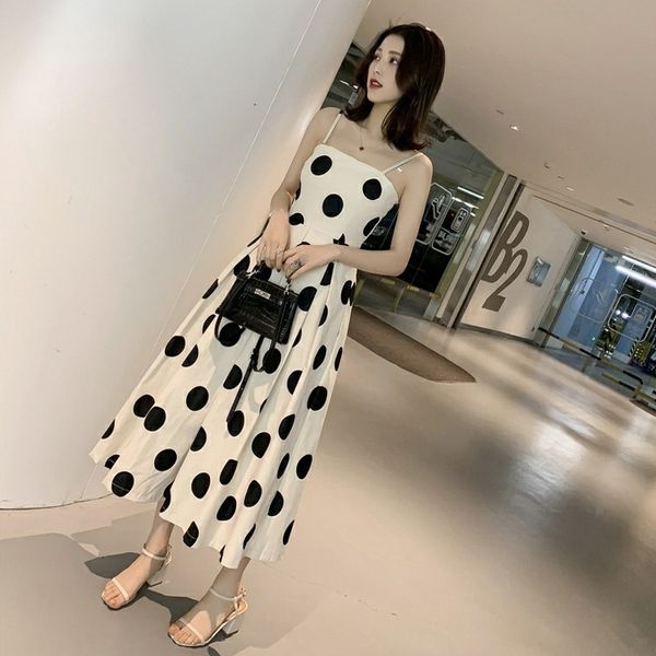 

2021 new women will see casual with sleeveless polka dots boho at knee height dressed as elegant party dresses plus size 2xl 2wgl, Black;gray