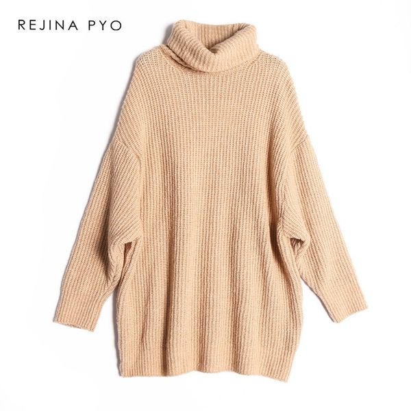 

biaoruina 15 color women fashion solid casual knitted sweater female turtleneck oversized pullover ladies elegant loose sweater 201109, White;black