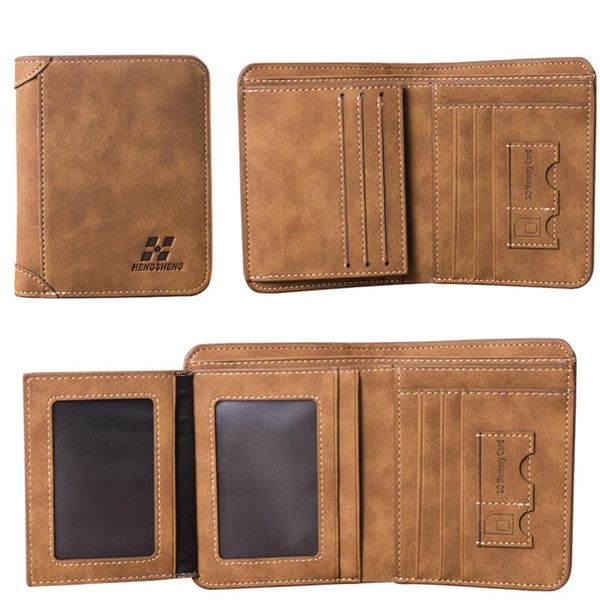 

new men's wallet short frosted leather wallet retro three fold vertical youth korean multi-card 2021, Red;black