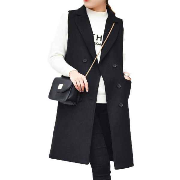 

women's vests 2021 fashion women brand waistcoat spring autumn style long wool coat plus size slim sleeveless jacket suit vest sf049, Black;white