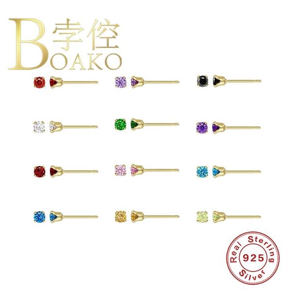 

stud boako 925 sterling silver earrings for women ins color birthstone colorful zircon earring luxury earings jewelry pendientes, Golden;silver
