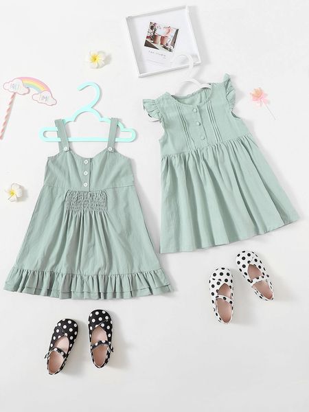 

toddler girls 1pc pleated & button detail smock dress she, Red;yellow