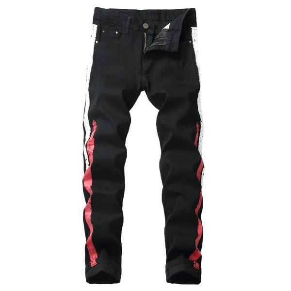 

2020 печать джинсы мужчины новая мода эластичный прямой байкер джинсы европейские и американские повседневные брюки мужские джинсовые брюки, Blue